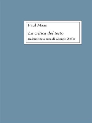 cover image of La critica del testo